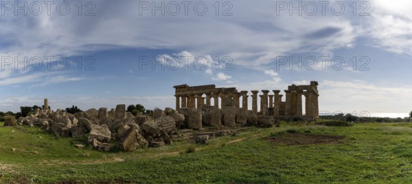 Castelvetrano, Italy, 3 Janaury, 2024: view of Temple E and Temple F at Selinunte in Sicily, Europe