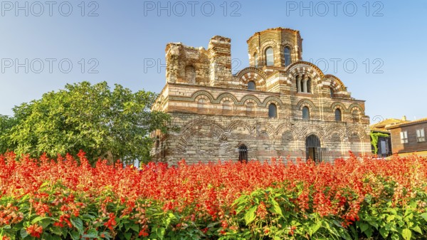 Church of Christ Pantocrator in Nessebar ancient city. Nesebar, Nesebr is a UNESCO World Heritage Site. An ancient Byzantine architecture church in Nessebar, Bulgaria on a sunny day with blue sky