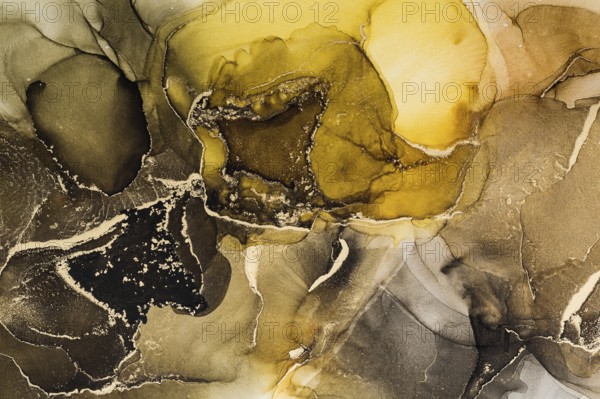 Alcohol ink painting with brown and beige colors with gold metallic glitter