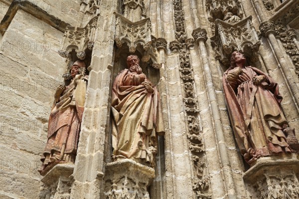 Seville cathedral facade in Constitucion avenue of Sevilla Andalusia Spain