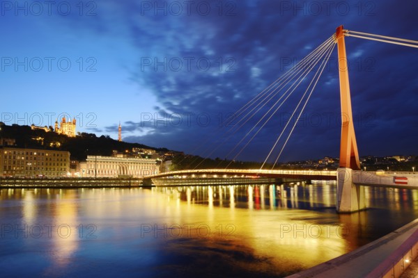 Vieux-Lyon with basilica and courthouse during sunset at Lyon city in France