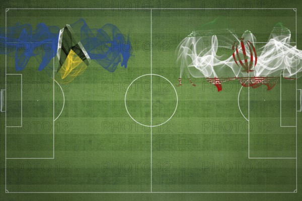 Saint Lucia vs Iran Soccer Match, national colors, national flags, soccer field, football game, Competition concept, Copy space