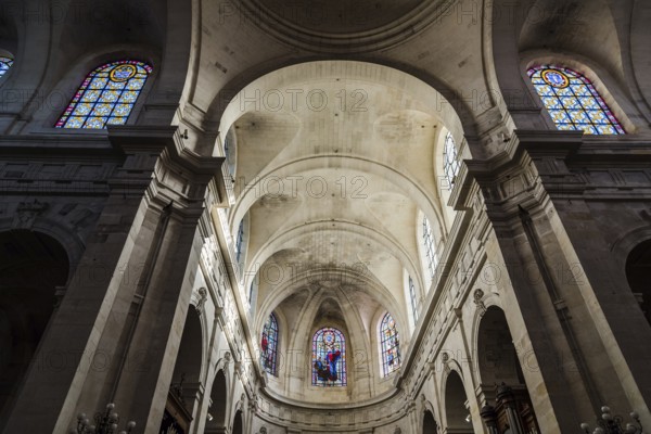 La Rochelle, France, August 6, 2018: La Rochelle Cathedral. Low angle interior view of the vaults, Europe