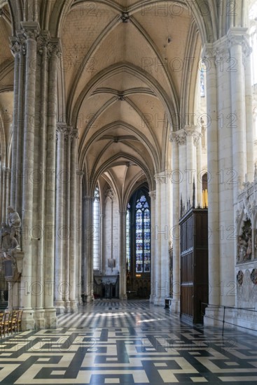 Amiens, France, 12 September, 2022: view of the side nave leading to the ambulatory inside the Amiens Cathedral, Europe