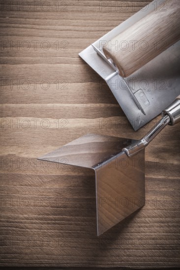 Vertical version copyspace two angle formers on wood board