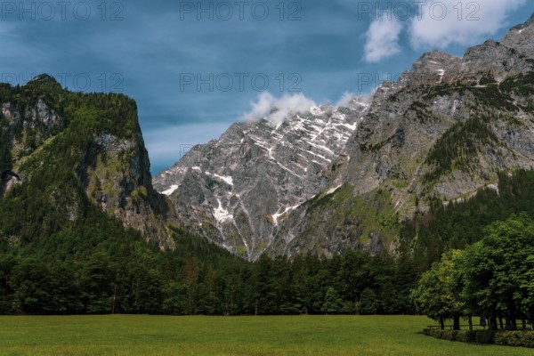 Panoramic view of the mountains in Berchtesgadener Land in Bavaria, Germany, Europe