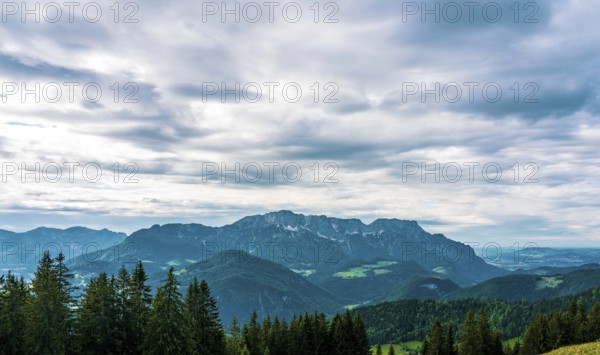 Panoramic view of the mountains in Berchtesgadener Land in Bavaria, Germany, Europe