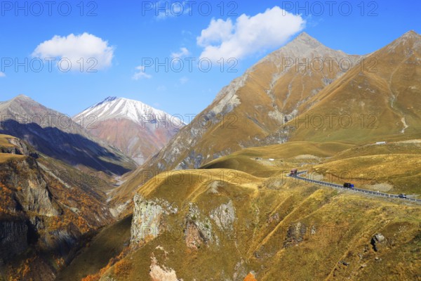 Mount Kazbek in the Greater Caucasus, Georgia, Asia