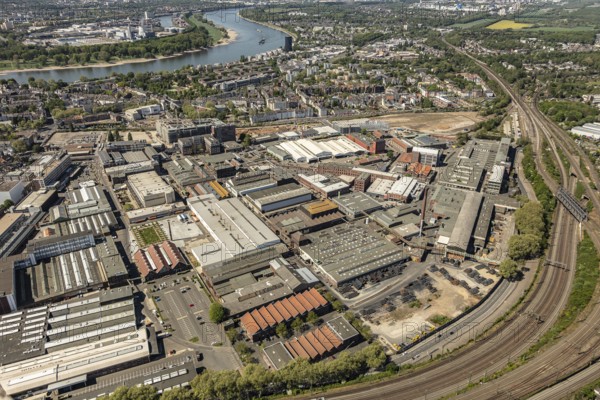 Aerial view of the business park on Schanzenstraße in Cologne Mühlheim with old industry and new uses