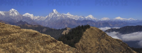 View from Mohare Danda. Mountains of the Annapurna range, Nepal. Hiun Chuli, Machapuchare, Lamjung Himal and Manaslu range