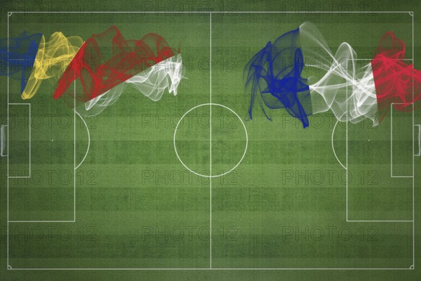 Seychelles vs France Soccer Match, national colors, national flags, soccer field, football game, Competition concept, Copy space