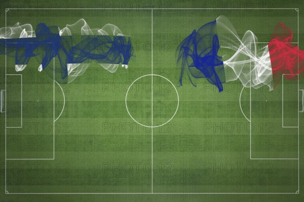 Finland vs France Soccer Match, national colors, national flags, soccer field, football game, Competition concept, Copy space