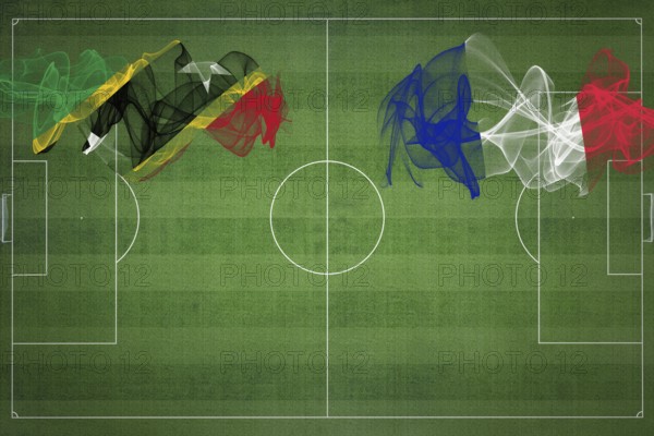 Saint Kitts and Nevis vs France Soccer Match, national colors, national flags, soccer field, football game, Competition concept, Copy space