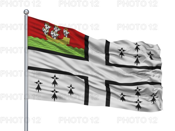 Nantes City Flag On Flagpole, Country France, Isolated On White Background