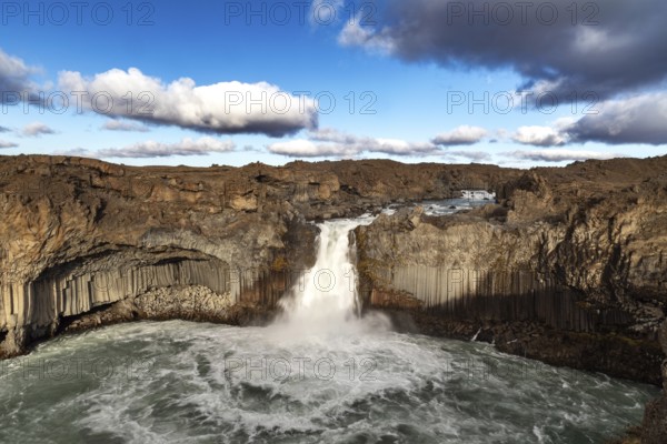 The Aldeyarfoss waterfall on a beautiful day, Iceland, Europe