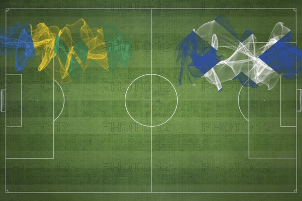 Saint Vincent and the Grenadines vs Scotland Soccer Match, national colors, national flags, soccer field, football game, Competition concept, Copy space