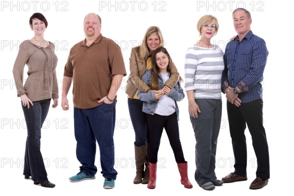 Six people wearing casual outfits on white background, Toronto, Canada, North America