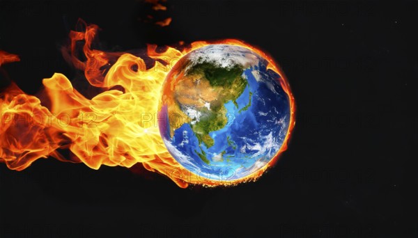 Symbolic image. Climate change, global warming, the environmental catastrophe caused by global warming, AI generated