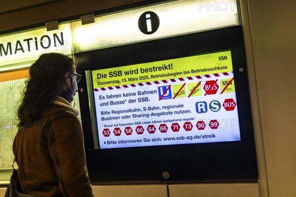 Strike in local public transport. The trade union Ver.di is on strike on public transport buses and trams operated by SSB Stuttgarter Straßenbahnen AG. Stuttgart, Baden-Württemberg, Germany, Europe