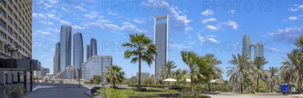 UAE, United Arab Emirates, Abu Dhabi downtown panorama and financial center skyline., Asia