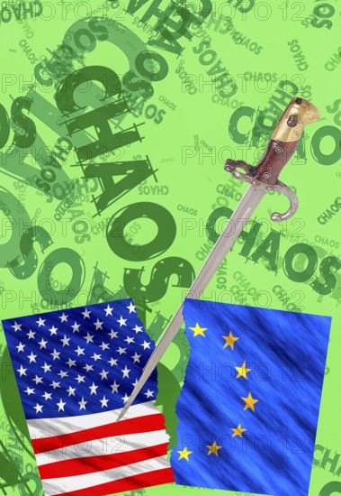 Symbolic image, chaos caused by America-first policy, EU and Germany under political pressure, industry, Donald Trump, deal demands, tariff threats, Elon Musk, Mark Zuckerberg, social networks, fake news, rights broken, hate, hate speech, DSG Digital Services Act, re-election, USA, politics, announcements, vendetta, wanted dictator, Republicans, US electoral system, global danger, lies, 2nd term, global burden, Ukrainian war, storm White House, cascade of lies, North America