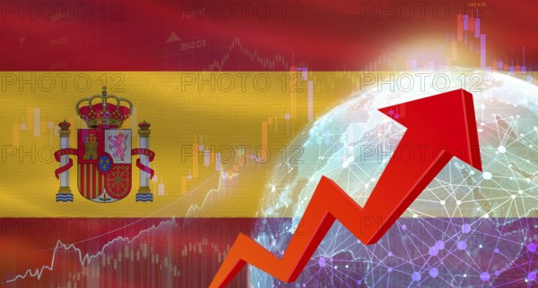 Global financial growth with Spain flag. Financial growth with Spain flag on economic background