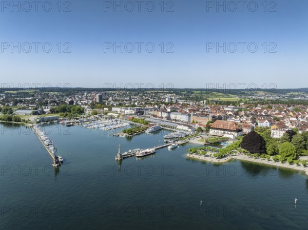 Aerial view of Lake Constance and the city of Constance with Constance harbour, district of Constance, Baden-Württemberg, Germany, Europe