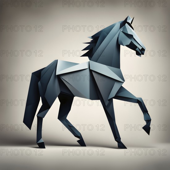 Abstract origami horse wallpaper illustration, AI generated
