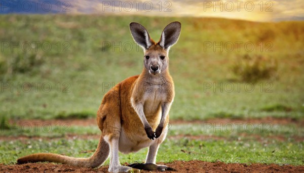 KI generated, animal, animals, mammal, mammals, biotope, habitat, one, individual, foraging, wildlife, red giant kangaroo, (Osphranter rufus Syn: Kangourou rufus, Macropus rufus), Australia, Oceania