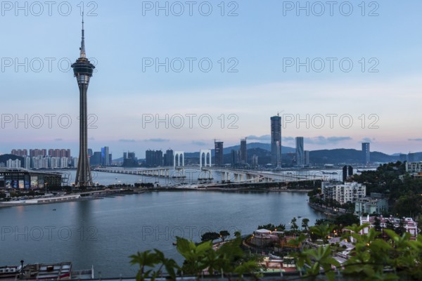 Macau Tower is 338 meters (about 1, 108 feet) above the ground. The highest observation level is the Outdoor Observation Deck on Level 61, with a height of 223 meters (about 732 feet) . Walking around the Observation Deck, you can have a panoramic view of the Peal River Delta, Macau Peninsula and Taipa, Coloane islands. The Observation Lounge is on Level 58. Macau Tower is a fascinating place to see the sunrise in the morning or see the spectacular night-view of Macau. Looking down, you can see the East and west Mangyang Hill, Casino Lisboa and even the outlying island of Hong Kong in sunny days
