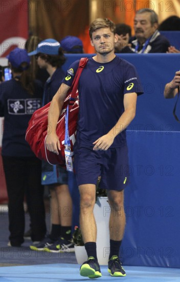 Sofia, Bulgaria - February 12, 2017: David Goffin from Belgium (pictured) before playing against Grigor Dimitrov from Bulgaria during the final match from Sofia Open 2017 tennis tournament