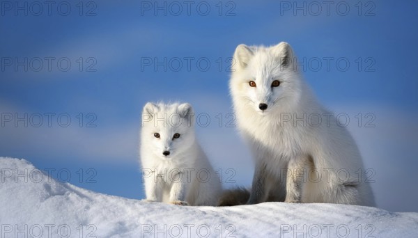 Two arctic foxes in the snow, Arctic fox, AI generated, Studio, AI generated