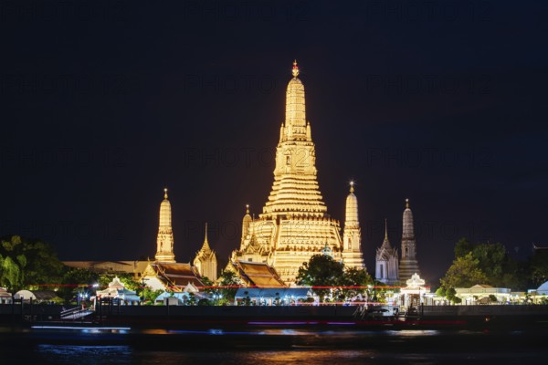 Bangkok, Thailand, April 25 2018: Wat Arun as seen from across the Chao Phraya River in early evening, Asia