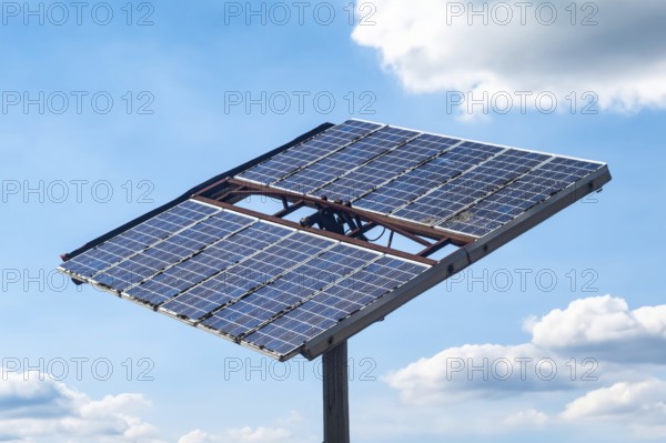 Solar module aligned to the sky, symbolising renewable energy, Bottrop, North Rhine-Westphalia, Germany, Europe