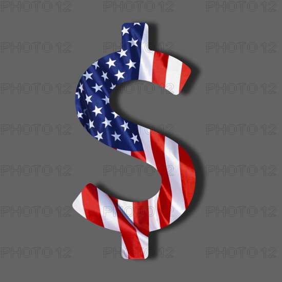 Currency symbol for US dollar designed with the colours of the national flag