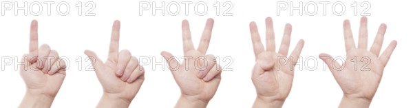 hand signs: one, two, three, four, five
