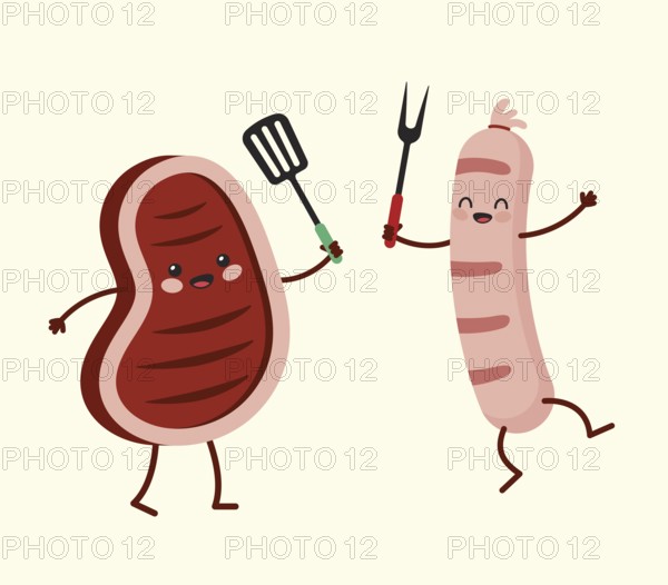 Funny Beef Steak and Sausage Holding Barbeque Grill Tools
