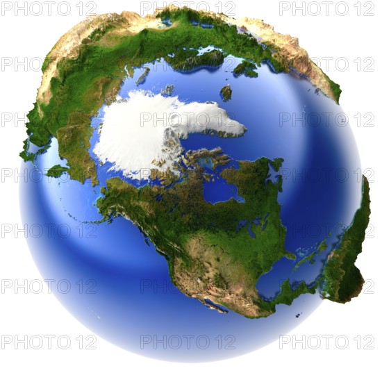 3D model of the globe with an exaggerated vertical relief