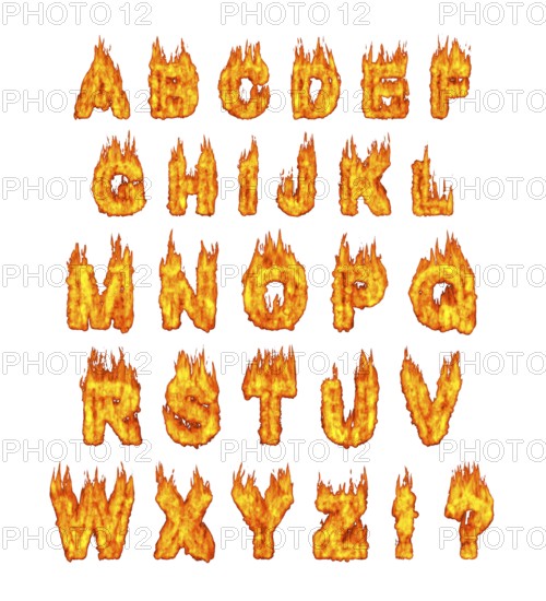 Burning alphabet letters illustration isolated on white background