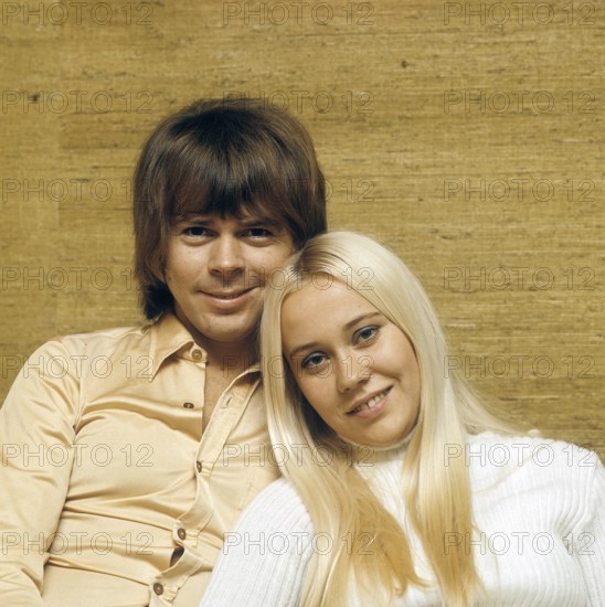 ABBA. Agnetha Fältskog. Singer. Member of the pop group ABBA. Born 1950. Pictured here with her fiance Björn Ulvaeus 1970 whom she married on 6 July 1971