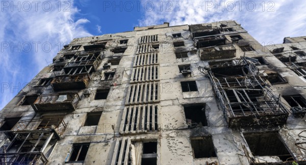 Destroyed and burned houses in the city Russia Ukraine war
