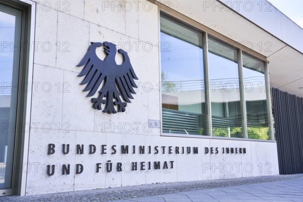 Lettering Federal Ministry of the Interior and for Homeland at the entrance to the Ministry, Berlin, Berlin, Germany, Europe