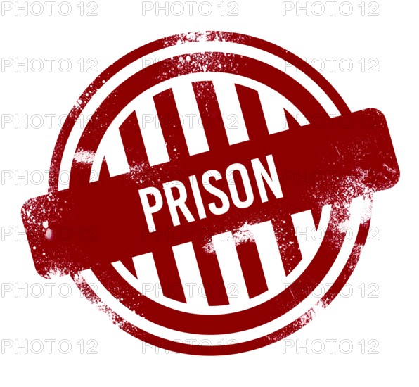 Prison, red grunge button, stamp