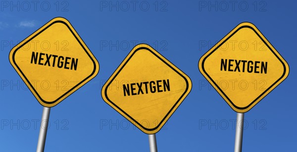 NextGen, yellow signs with blue sky