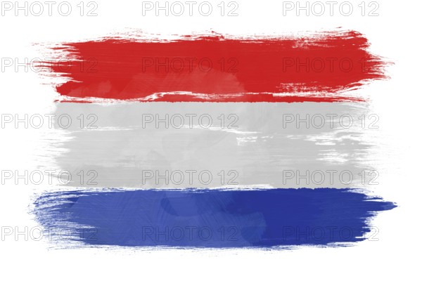 The Netherlands flag painted on white paper with watercolor