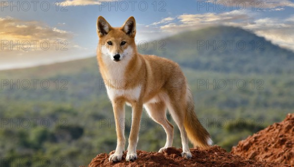 KI generated, animal, animals, mammal, mammals, biotope, habitat, one, single animal, foraging, wildlife, dingo (Canis lupus dingo), feral domestic dog, pariah dogs