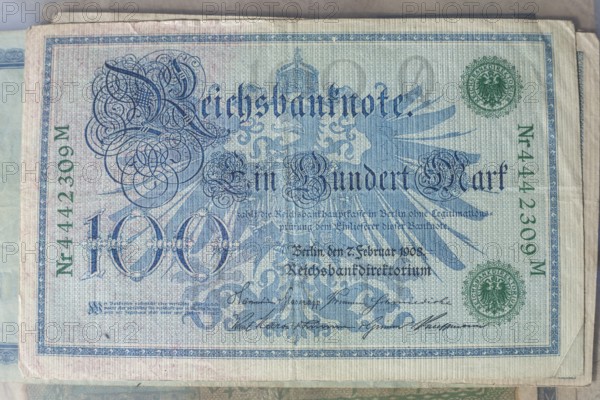 Historical banknote, Reichsbanknote, 100 Mark from 1908, German Reich, Germany, Europe