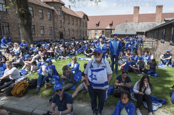 OSWIECIM, POLAND - MAY 6, 2024: March of the Living on the site of the former Auschwitz Birkenau concentration camp