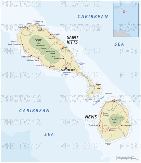 Saint kitts and nevis vector road map