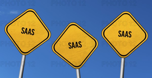 SaaS, yellow signs with blue sky